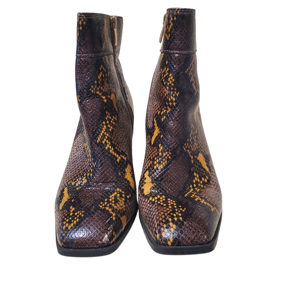 Franco Sarto Leather Boot Snake Print Square Toe - Picture 3 of 13